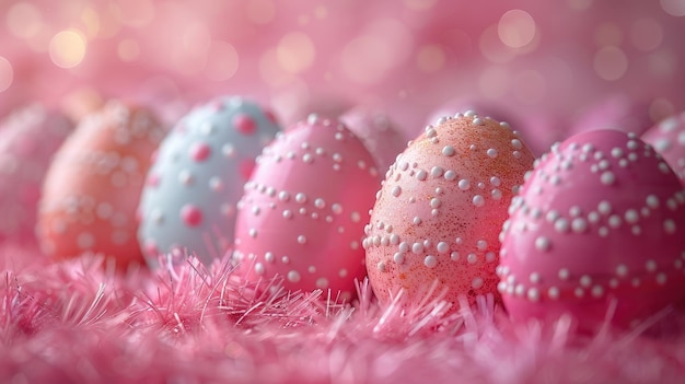 Huevos de Pascua festivos en rosa pastel con espacio para copiar