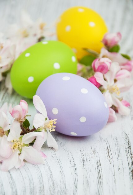 Huevos de pascua y flor de manzana