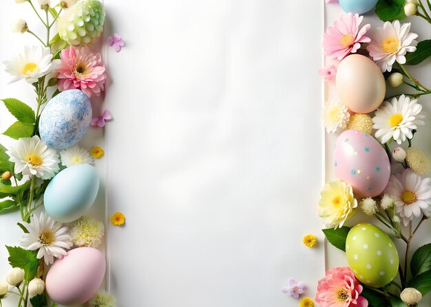 Foto huevos de pascua con flores espacio de copia telón de fondo vertical de pascua espacio vacío para publicidad de texto postca