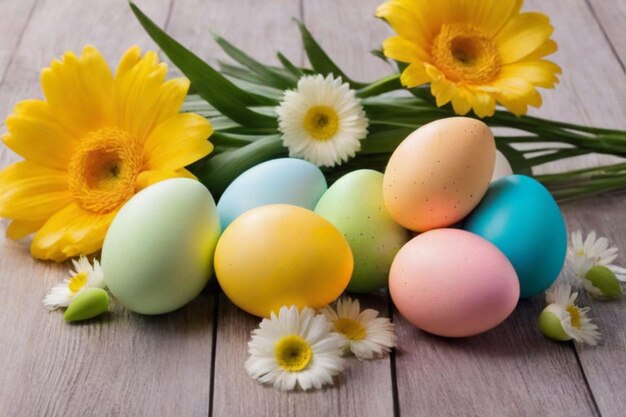huevos de Pascua y flores