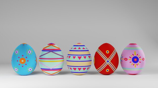 Huevos de Pascua en fondo blanco renderización 3D para contenido navideño