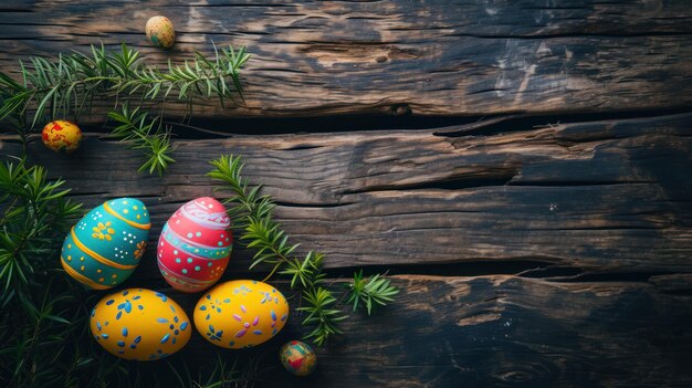 Huevos de Pascua en fondo de madera Feliz día de Pascua Antecedentes de Pascua Huevos de Pascua coloridos