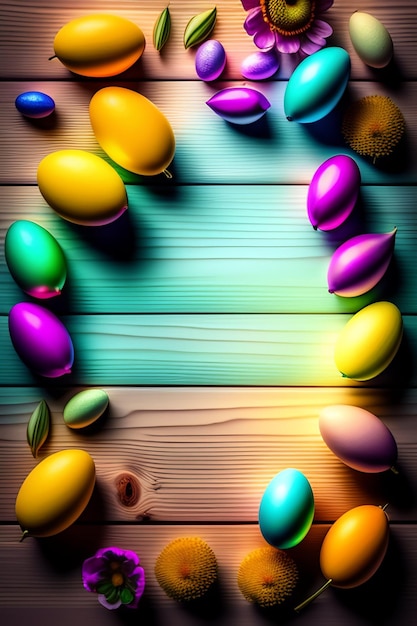 Huevos de Pascua en un fondo de madera