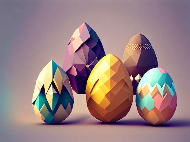 Huevos de Pascua con un fondo morado.