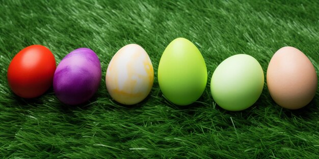 Huevos de pascua en la hierba con la palabra pascua en la parte inferior