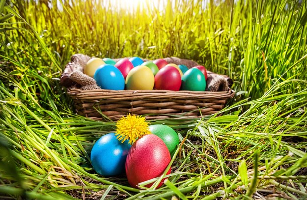 Huevos de Pascua en la hierba