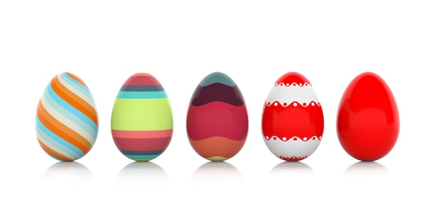 Huevos de Pascua en la ilustración 3d de fondo blanco