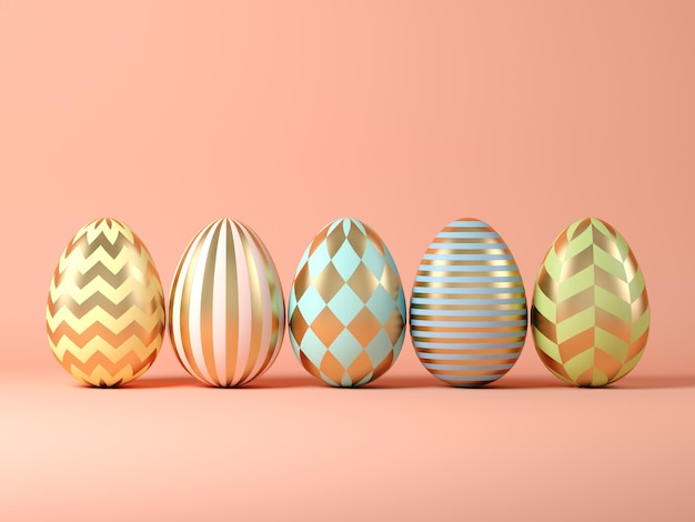 Huevos de Pascua en la ilustración 3d de fondo rosa