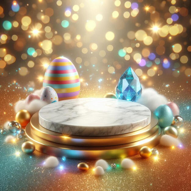 Foto huevos de pascua de mármol blanco colorido con fondo bokeh ai generado