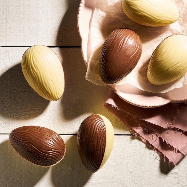 Foto huevos de pascua en la mesa del desayuno