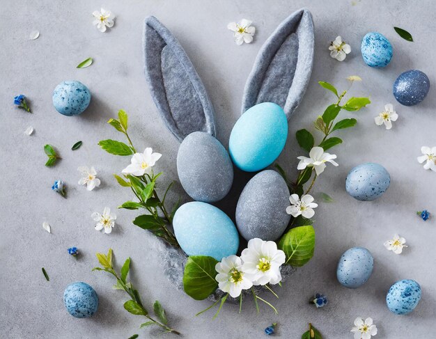 Foto los huevos de pascua modernos azules y grises