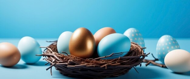 Huevos de Pascua en un nido Concepto de Pascua Feliz generado por la IA