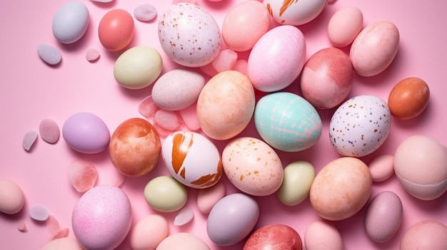 Huevos de Pascua pastel sobre fondo rosa