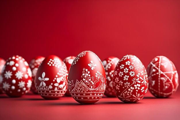 Huevos de Pascua pintados en colores rojo y blanco