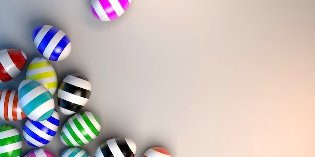 Huevos de Pascua pintados con líneas de color Banner Ilustración 3d Espacio de copia