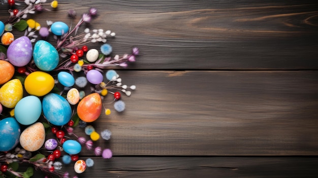 Huevos de Pascua en una red neuronal de fondo de madera