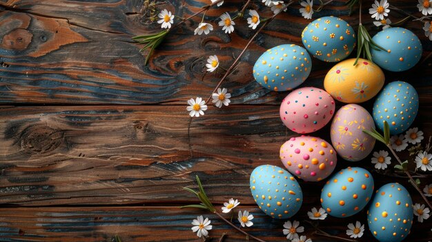 Huevos de Pascua sobre un fondo de madera