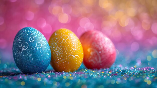 Huevos de Pascua teñidos de colores sobre un fondo azul