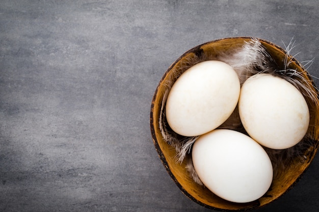 Huevos de pato sobre un fondo gris jaula.