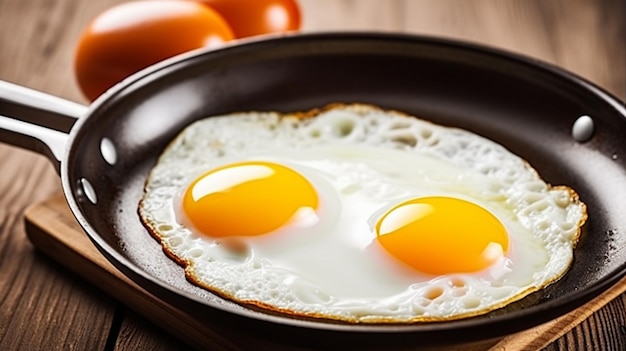 Huevos en un plato con tomates al lado