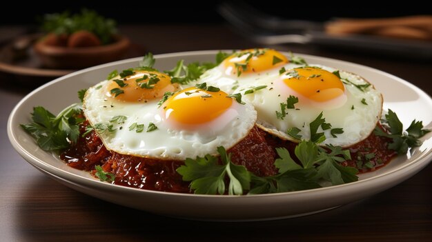 Huevos rancheros com ovo e carne