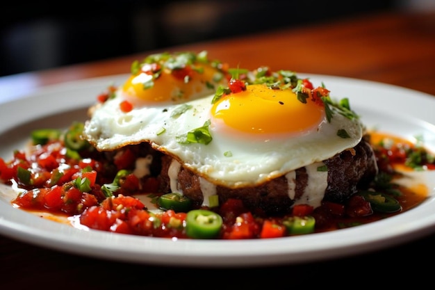 Huevos Rancheros mit gebratenen Eiern und Salsa