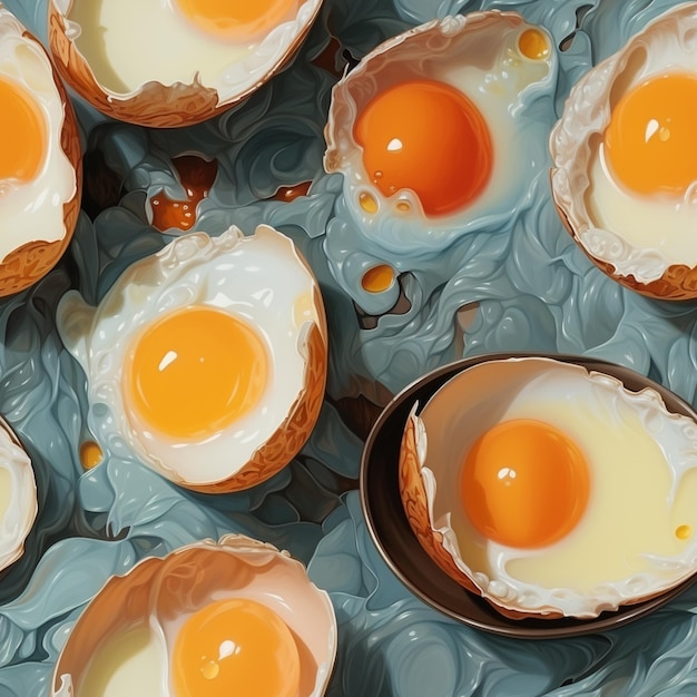 huevos en un recipiente con una cuchara sobre una mesa azul ai generativo