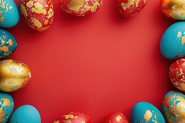Huevos rojos Fondo rojo de Pascua