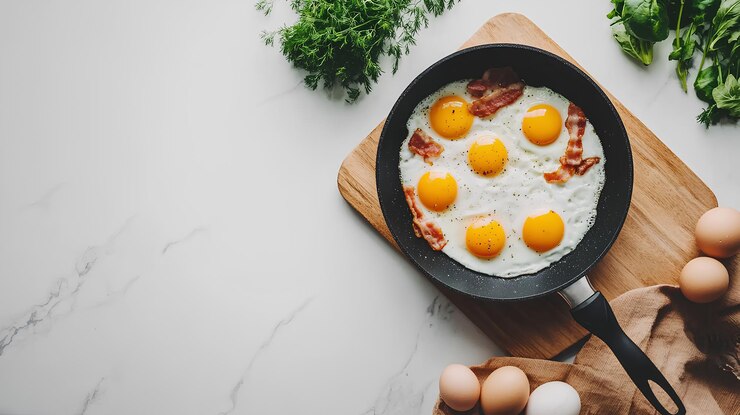 huevos en una sartén con una cara en forma de corazón