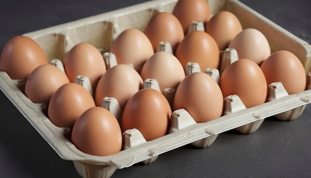 huevos sucios en una bandeja de plástico