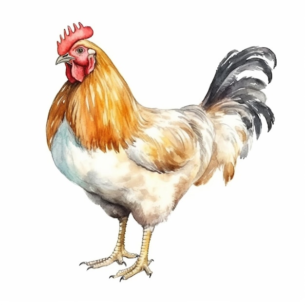 Huhn-Aquarell-Illustration eines Hahns. Aquarell-Illustration eines Hahns isoliert auf weißem Hintergrund.