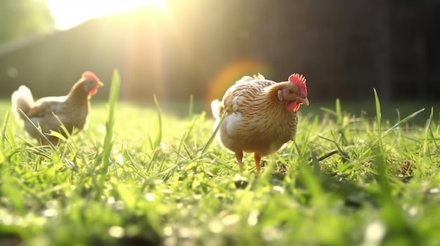 Huhn und Huhn auf dem Bauernhof Generative KI