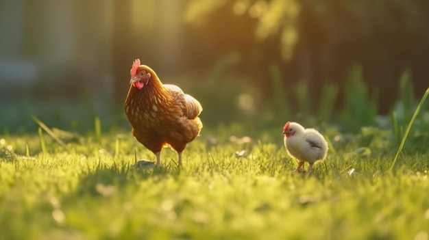 Huhn und Huhn auf dem Bauernhof Generative KI