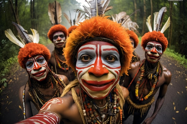 Huli Wigmen aus Papua-Neuguinea, traditionelle Kleidung und Gesichtsbemalung