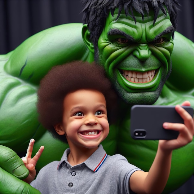 Hulk macht ein Selfie mit einem kleinen Ventilator Hulk Smash