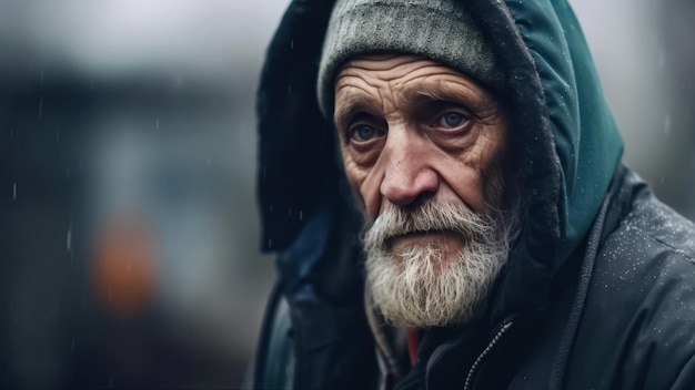 Foto la humanidad en crisis una toma íntima de un anciano sin hogar