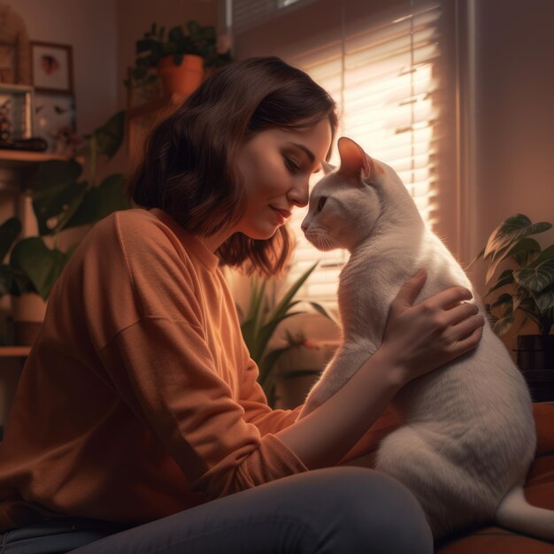 Un humano amando a un gato