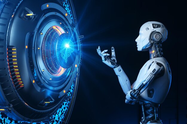 Humano como robot hablando con inteligencia artificial