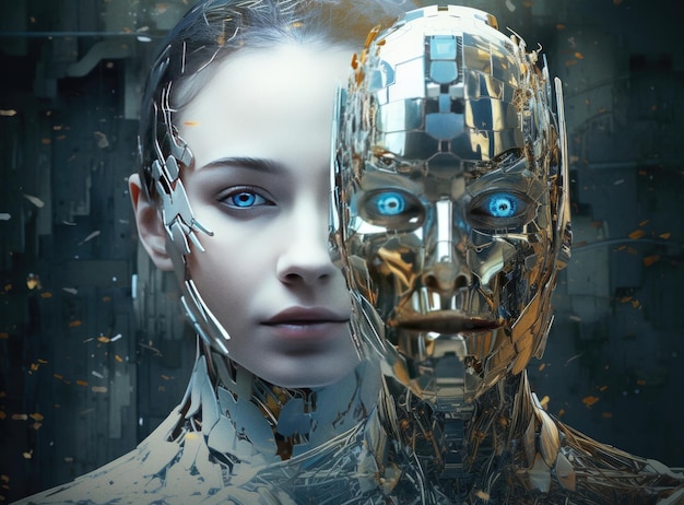 Humano e robô enfrentam estilo futuro cibernético