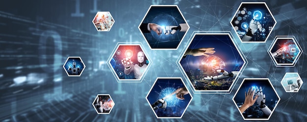 El humano interactúa con la inteligencia artificial, el asistente virtual, el robot NLP.