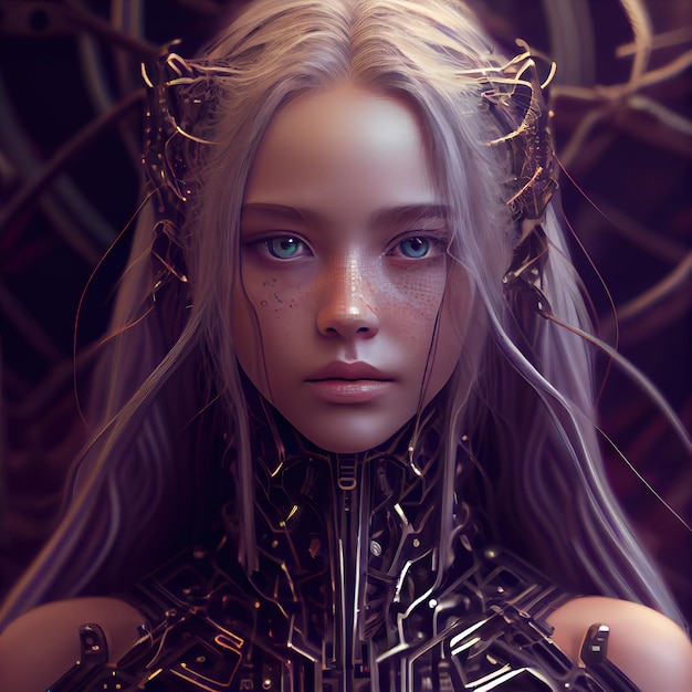 Humanoid cyber girl concepto de inteligencia artificial Generative Ai