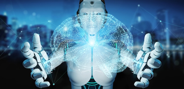 Humanoid des weißen Mannes, der Wiedergabe der künstlichen Intelligenz 3D schafft