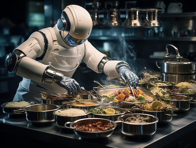 Foto humanoid-roboter, die wie menschen arbeiten und aufgaben ausführen