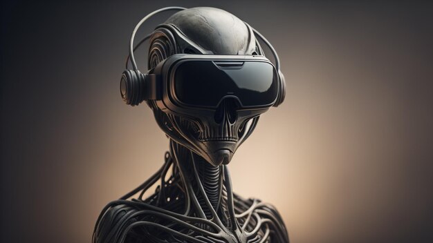 Humanoide alienígena con gafas VR IA generativa