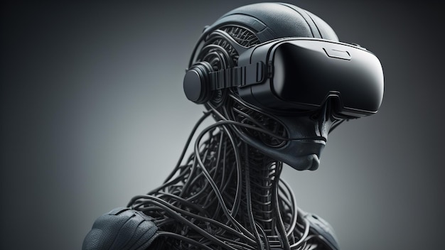 Humanoide alienígena con gafas VR IA generativa