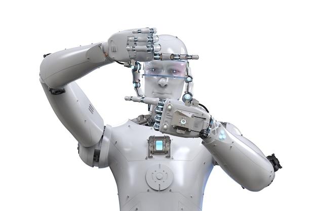 Humanoider Roboter der Wiedergabe 3d messen mit dem Finger
