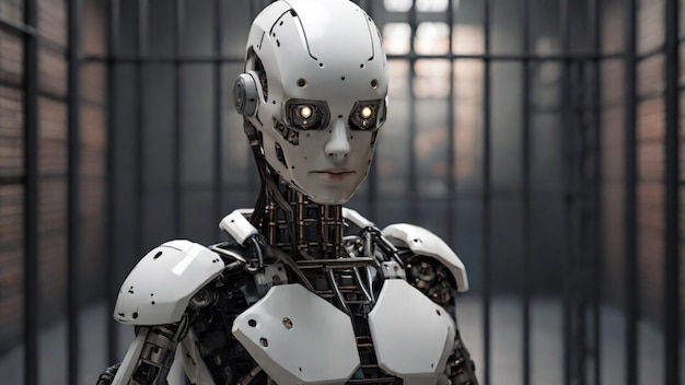 Foto humanoider roboter im gefängnis