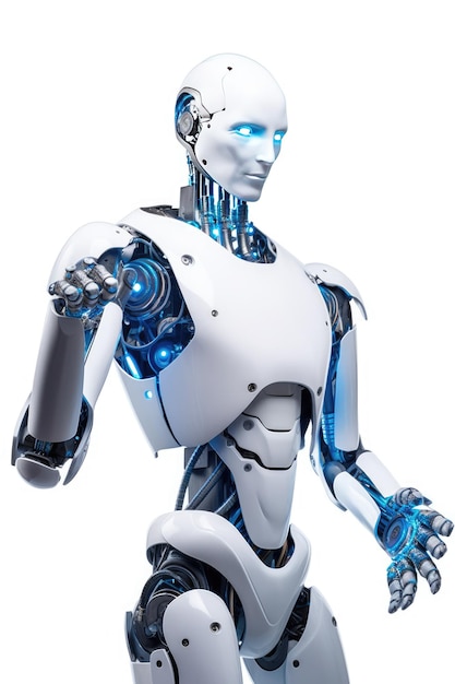 Humanoider Roboter steht vor einem strahlend weißen Hintergrund mit generativer KI