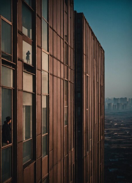 Foto los humanos aislados miran a través de las ventanas de los edificios altos en el estilo de tonos oscuros china rural codificado pat