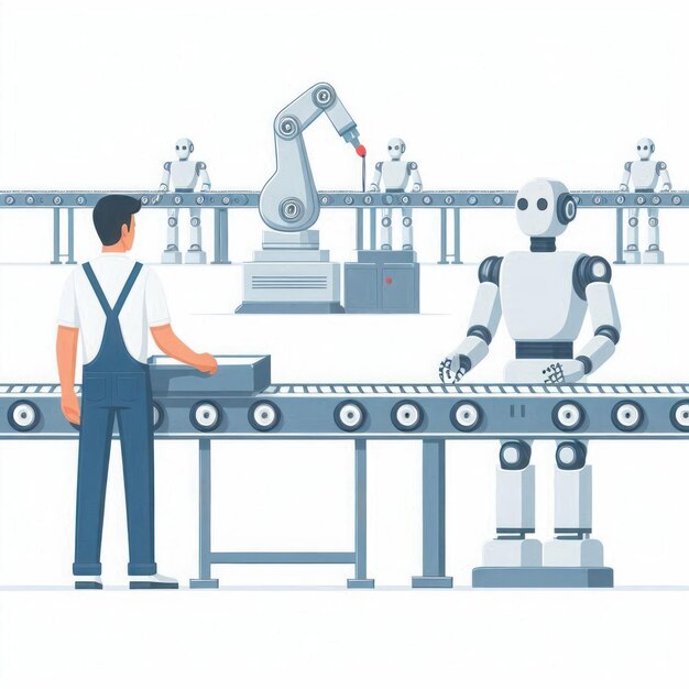 Los humanos y los robots en la línea de producción del futuro